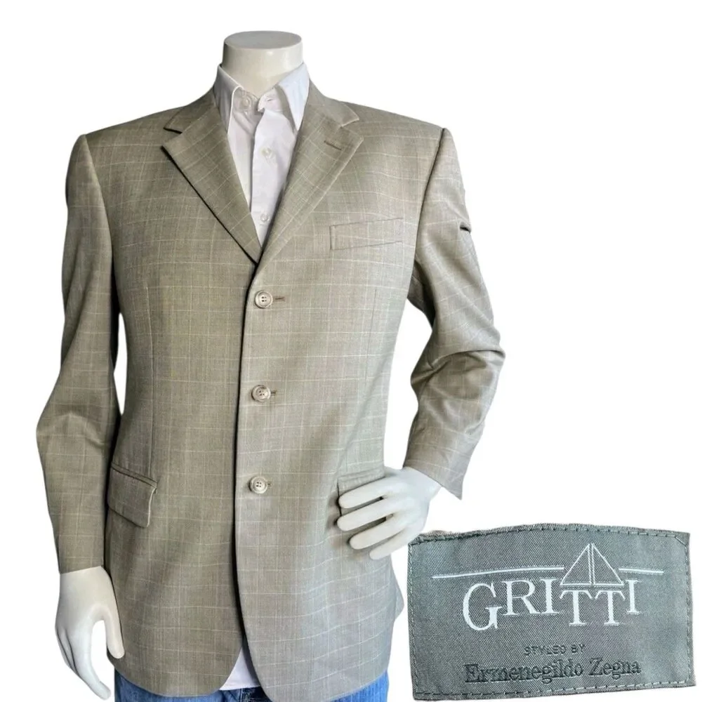 Ermenegildo Zegna x Gritti Men's 40S Blazer Windowpane Single Breasted Recent